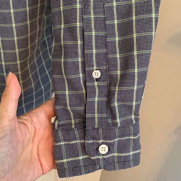 Daniel Cremieux navy blue & light green checked long sleeved button down shirt - Picture 6 of 8